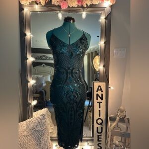 Windsor Teal Sequin Midi Dress